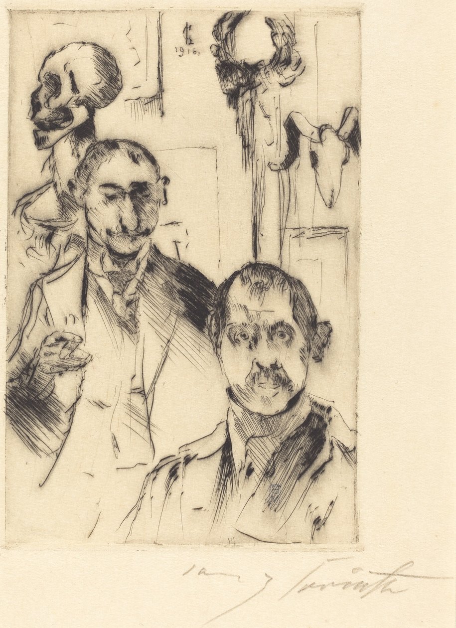 Dubbelportret met skelet door Lovis Corinth