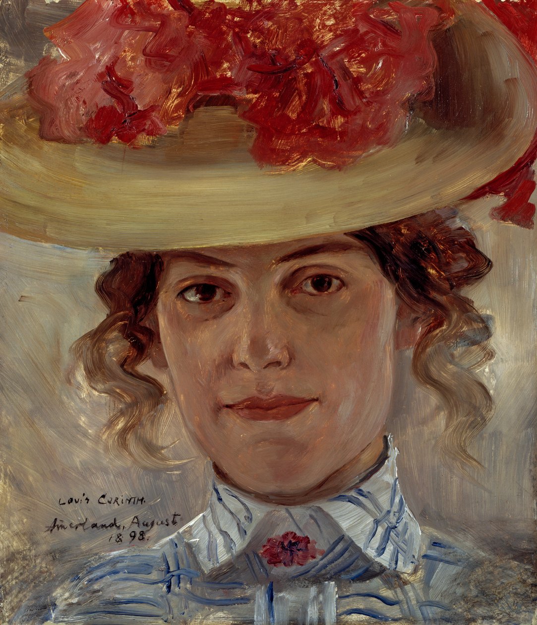 Mevrouw Halbe met een strohoed door Lovis Corinth