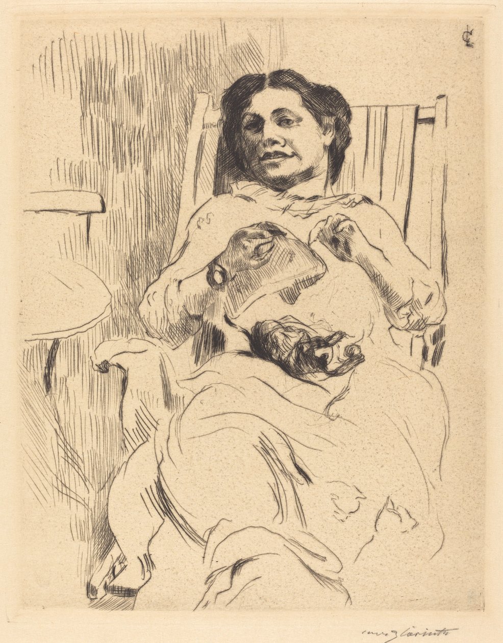 Vrouw met naaiwerk, 1912 door Lovis Corinth