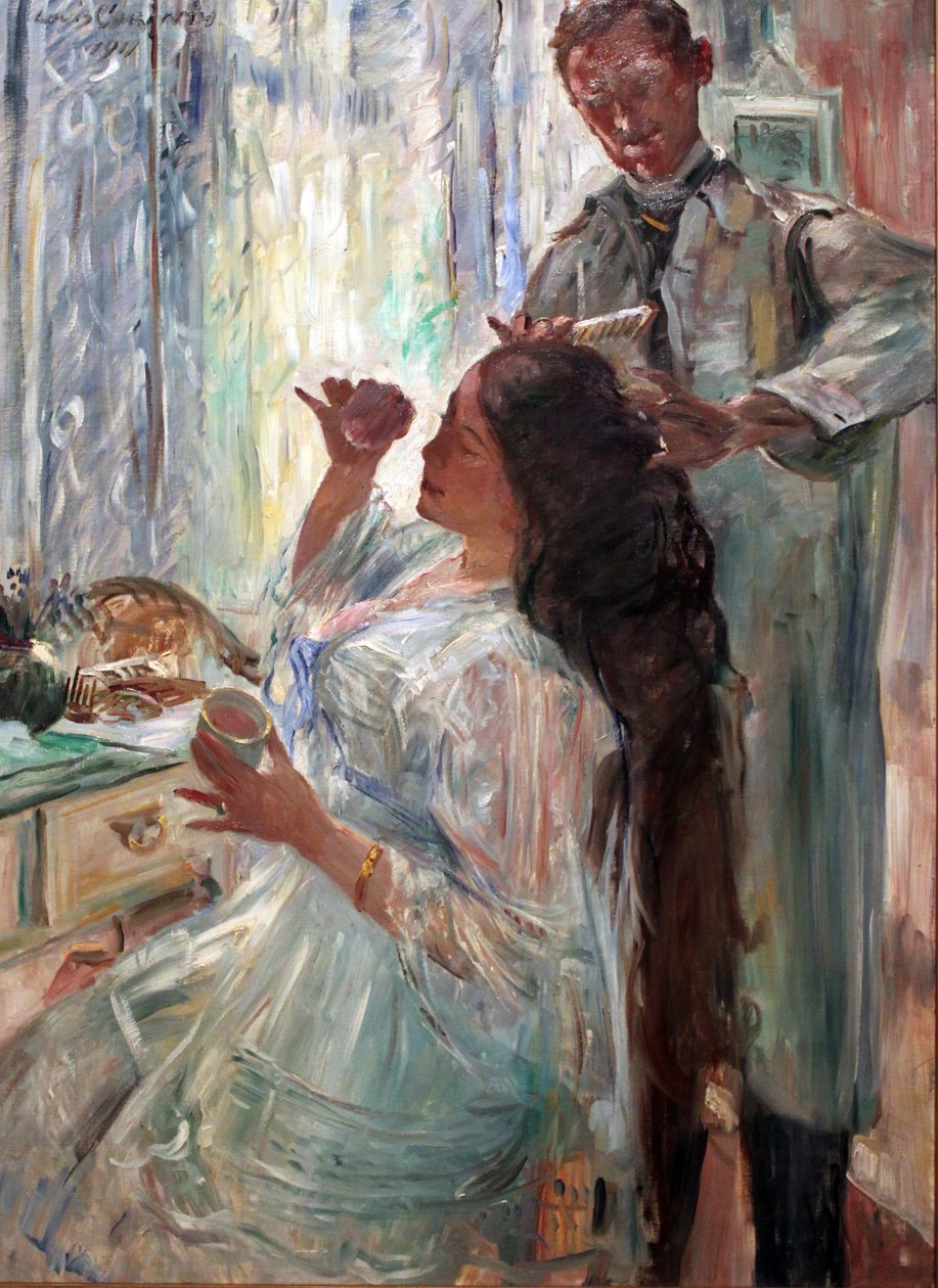 Duits: Am Putztisch Charlotte Corinth aan haar kaptafel door Lovis Corinth
