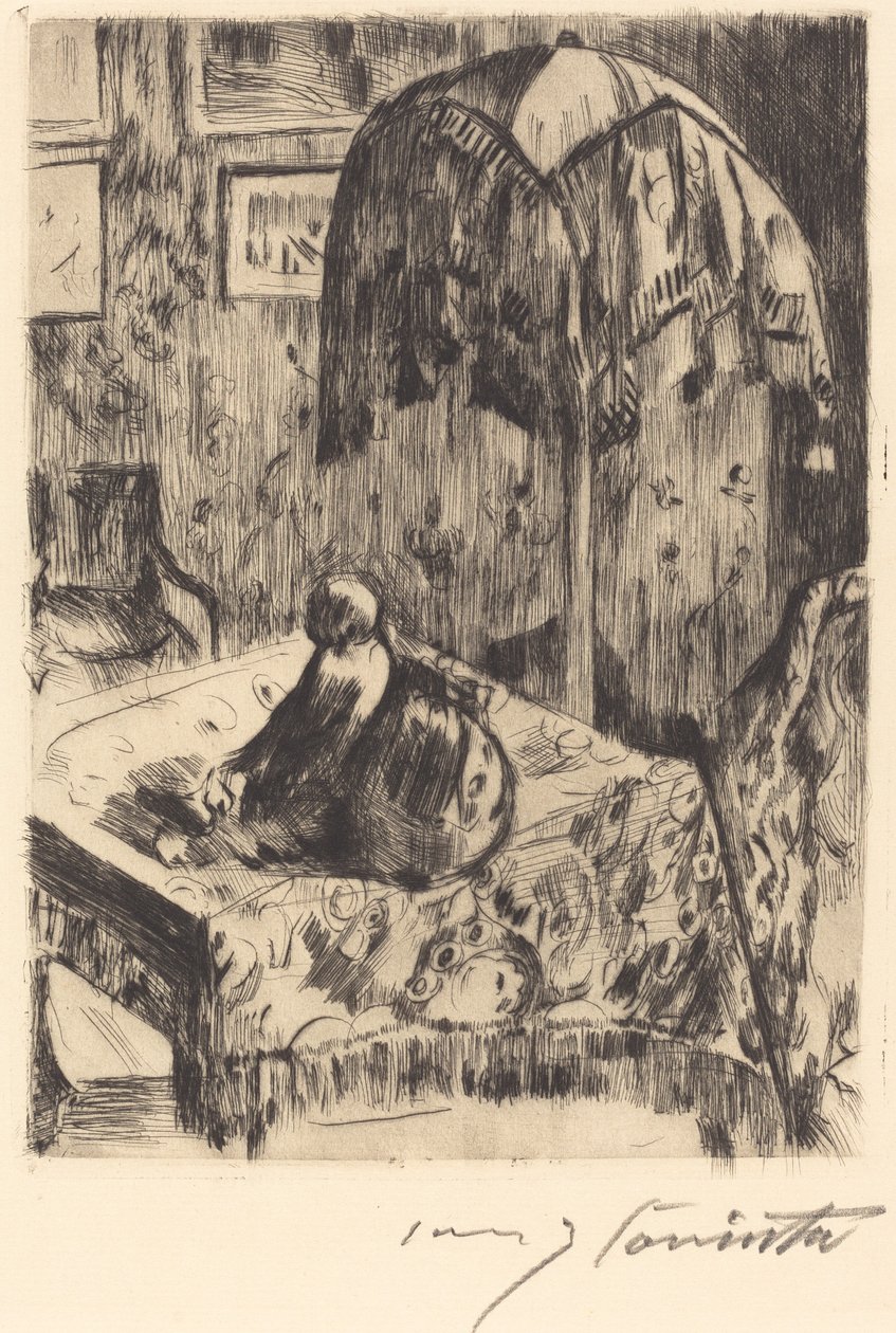Interieur met Staande Lamp door Lovis Corinth