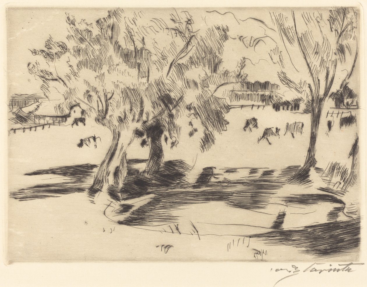 Landschaft mit Kühen door Lovis Corinth