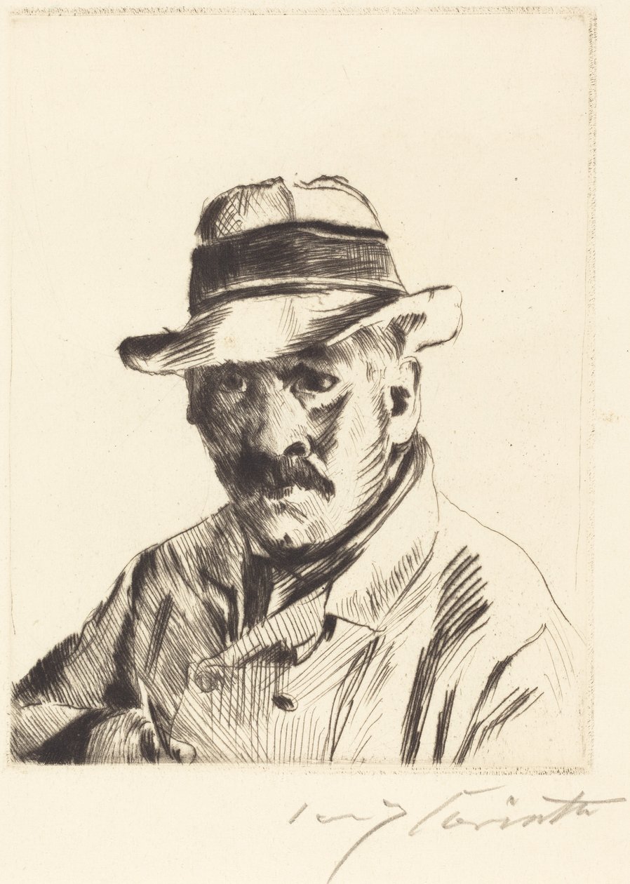 Zelfportret met strohoed (Self-Portrait in a Straw Hat) door Lovis Corinth