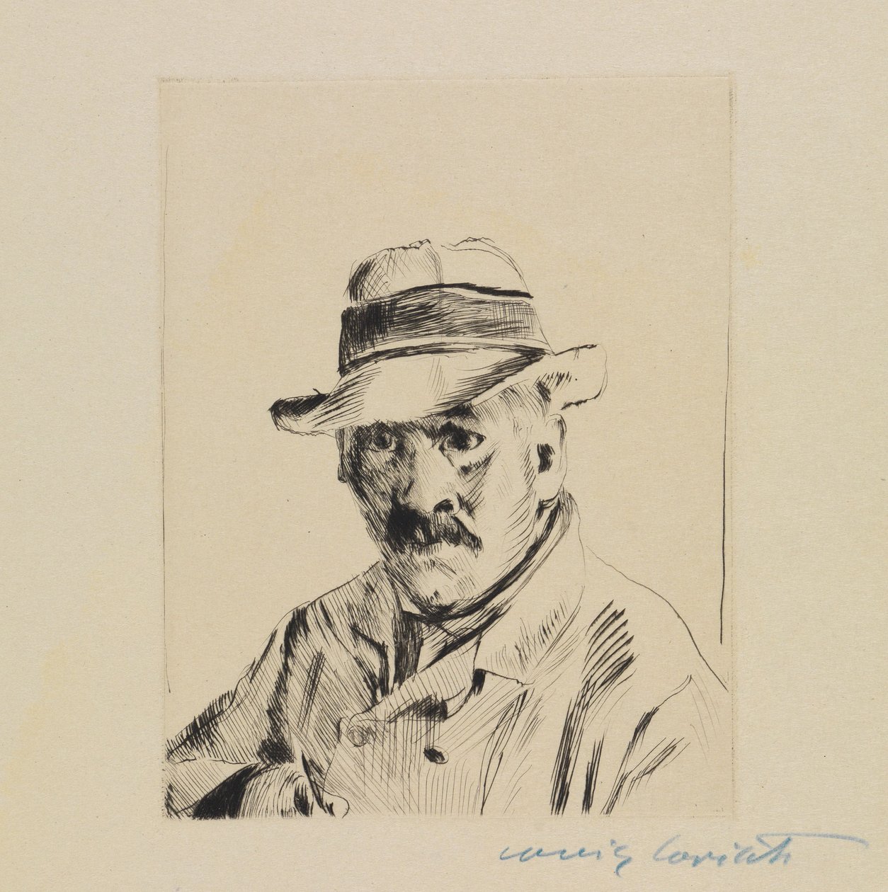 Zelfportret met strohoed door Lovis Corinth