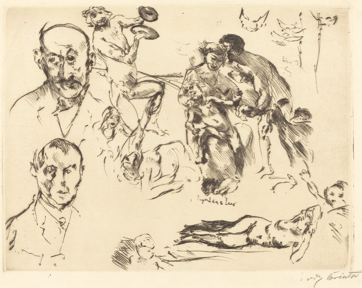 Schetsen van mannen, waaronder Max Liebermann, ca. 1915 door Lovis Corinth