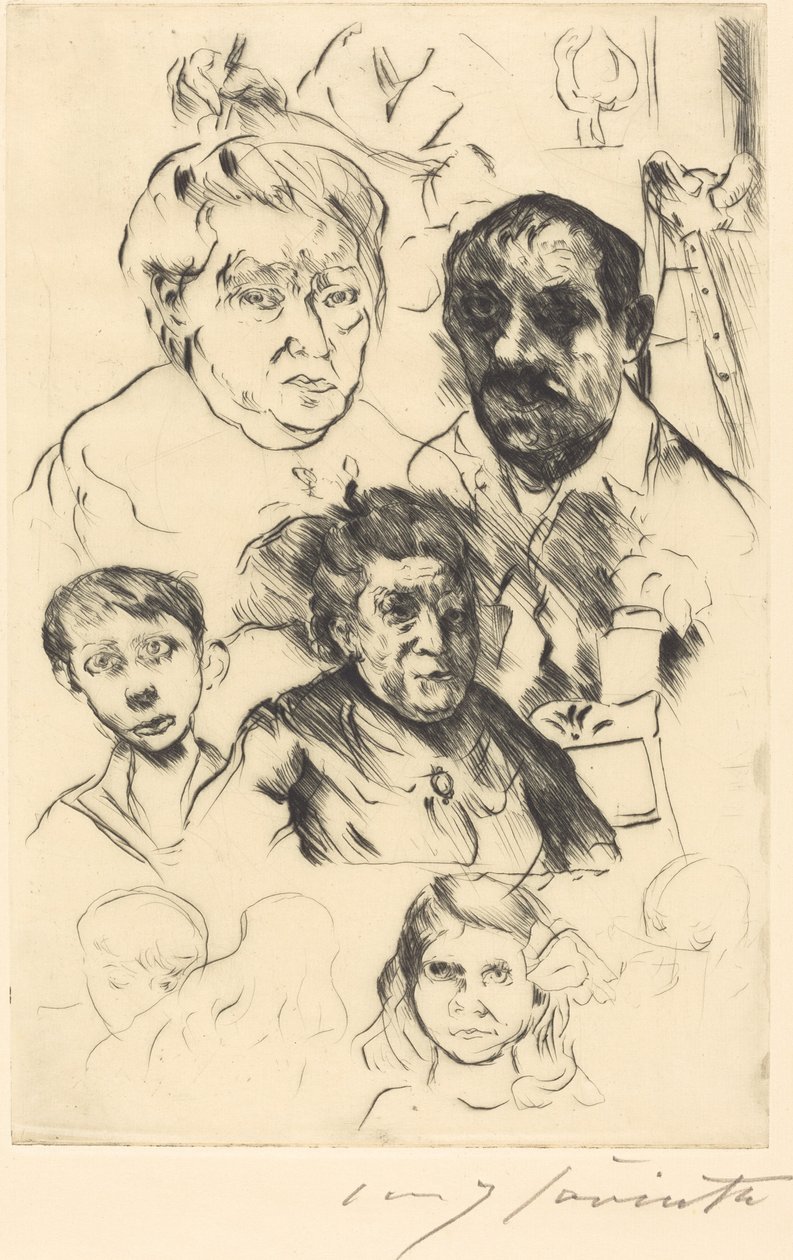 Verschiedene Köpfe und Selbstbildnis door Lovis Corinth