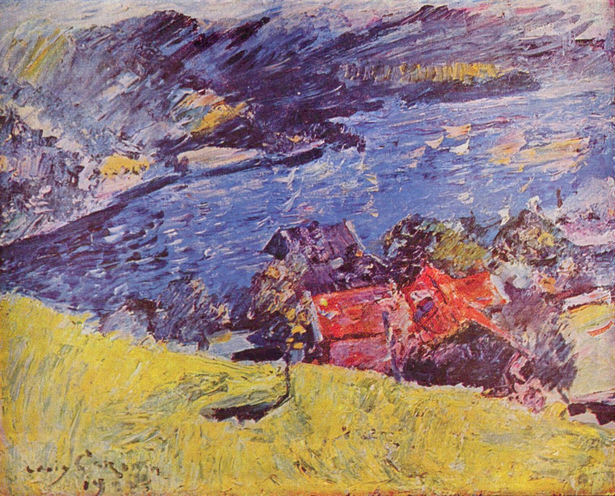 Walchensee, gele weide door Lovis Corinth