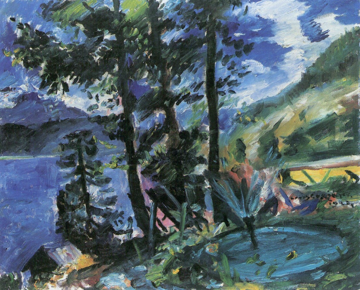 Walchensee met fontein door Lovis Corinth