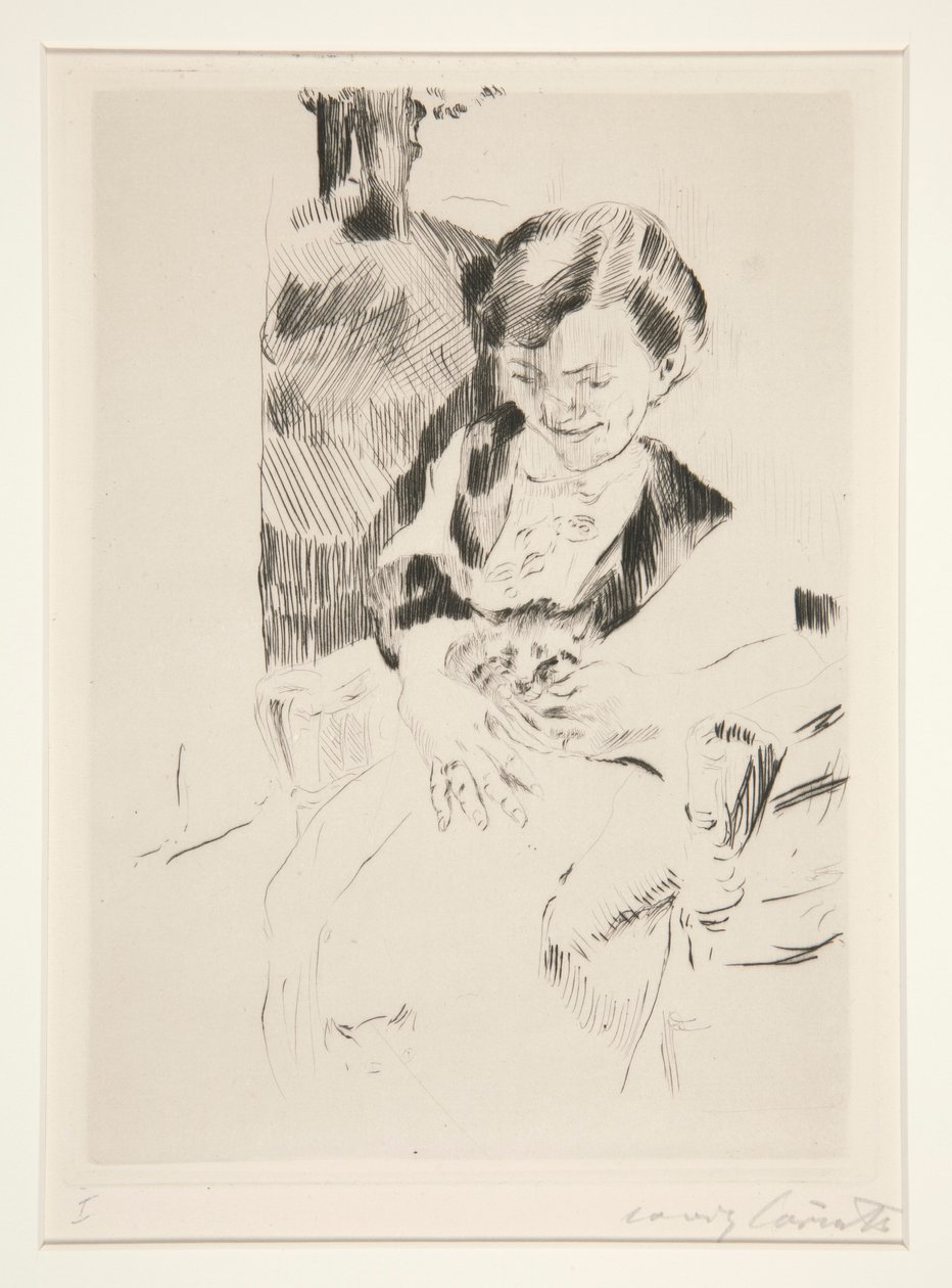 Vrouw met een kitten door Lovis Corinth