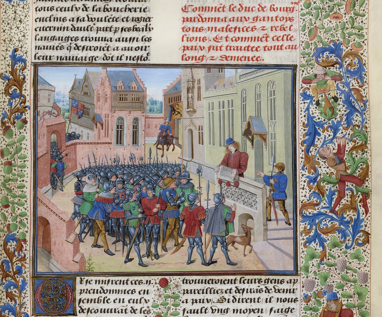 Jean de Heyle leest in Gent een brief van Filips II de Stoute, ca. 1470-1475 door Loyset Liedet