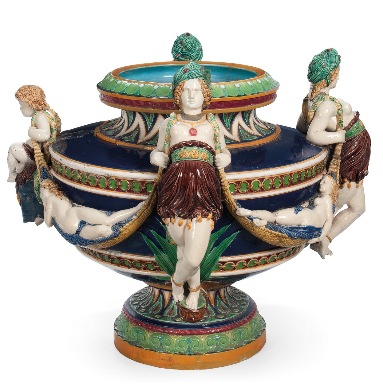 Grote Minton majolica jardinière, ca. 1870 door Ltd Mintons