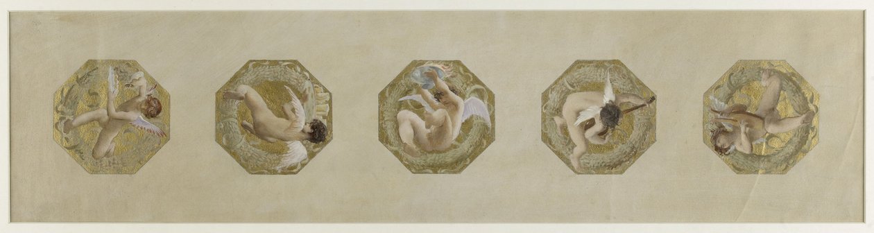 Schets voor het Hôtel de Ville de Paris, Feestelijke Trap: Geniën die feestattributen dragen, circa 1888 door Luc Oliver Merson