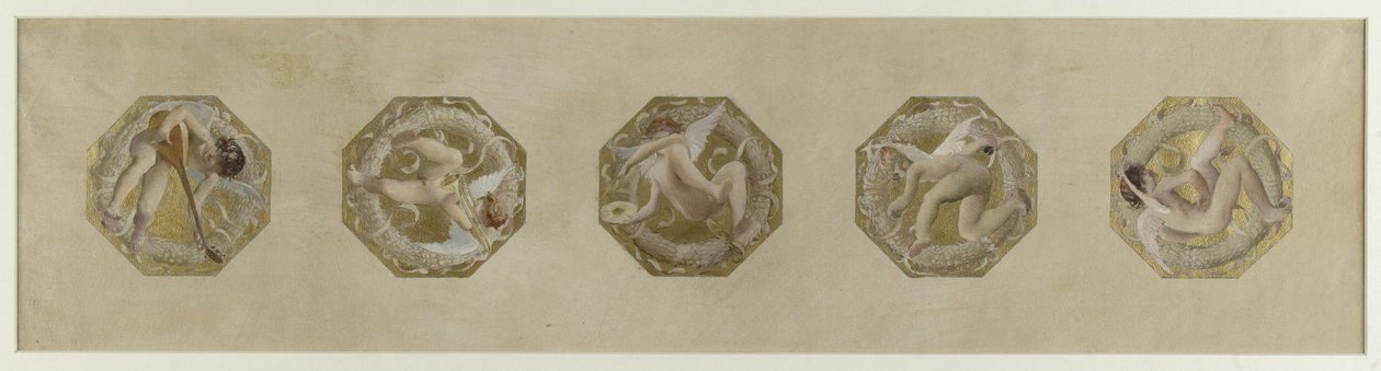 Schets voor het Hôtel de Ville de Paris, Feesttrap: Génies portant des attributs de fête, begin 1888 door Luc Oliver Merson