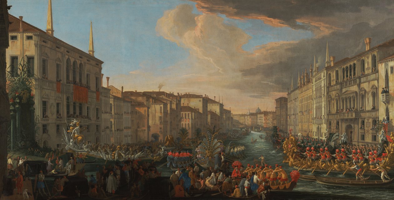 Regatta op het Canal Grande ter ere van Frederik IV, koning van Denemarken door Luca Carlevarijs