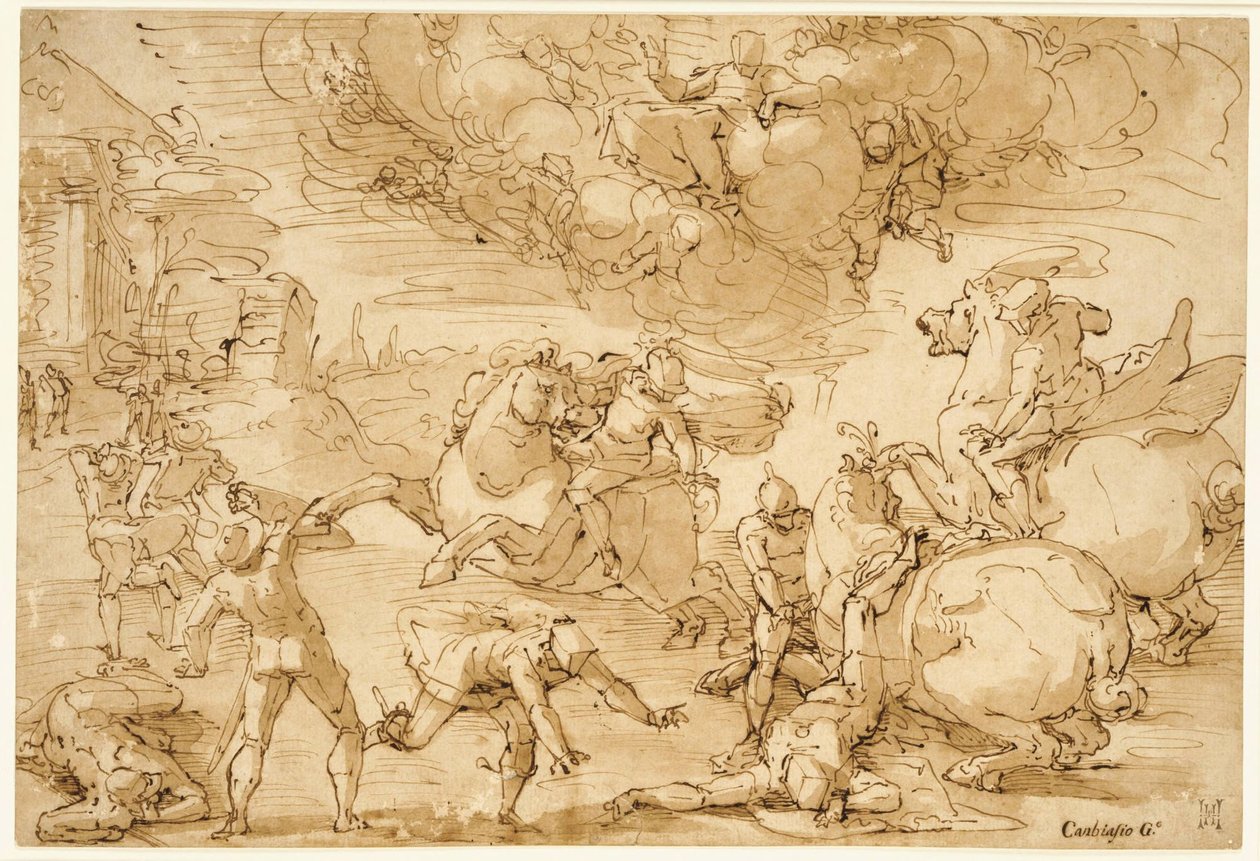 Die Bekehrung des Heiligen Paulus door Luca Cambiaso