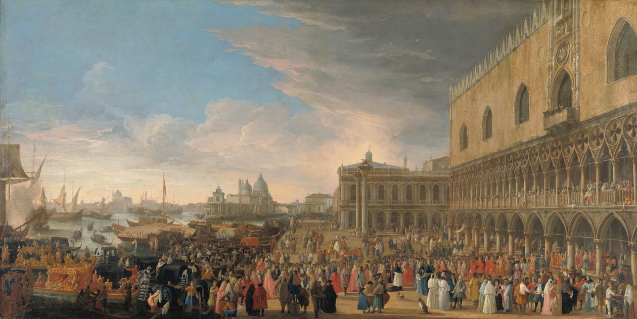De intocht van de Franse ambassadeur in Venetië in 1706 door Luca Carlevarijs