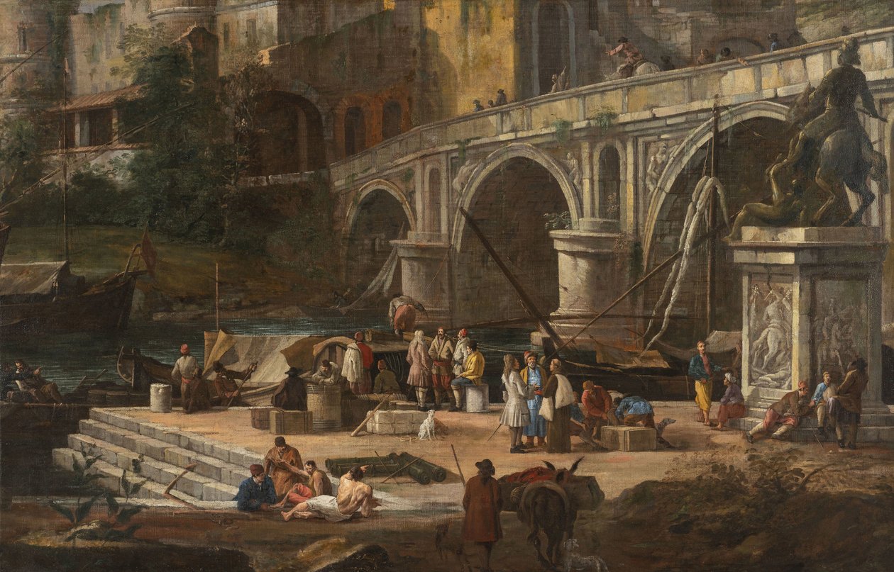 Uitzicht op een rivierhaven, Tussen 1690 en 1699 door Luca Carlevaris