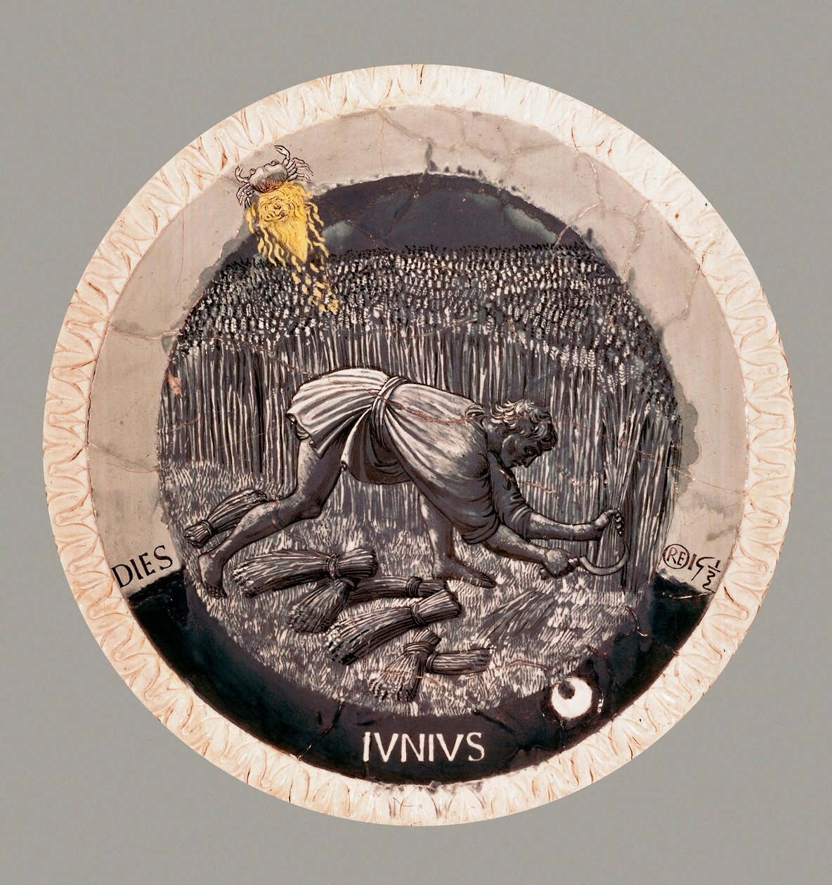 Juni: een boer die het graan oogst. Terracotta door Luca della Robbia door Luca Della Robbia