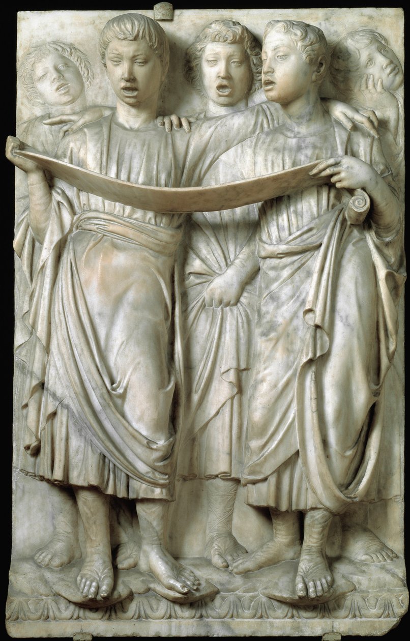 La cantoria of kinderen zingend in koor - Marmeren reliëf, door Luca della Robbia (ca.1400-1482), Quattrocento door Luca Della Robbia