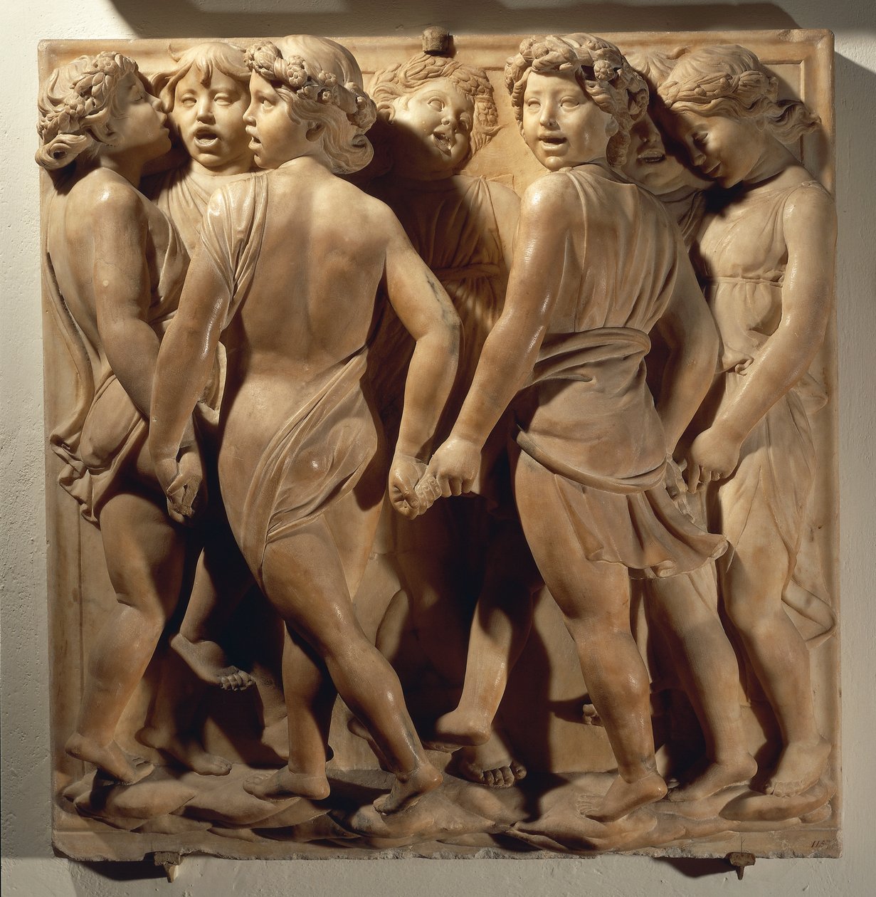 Laudate Eum in choro (Psalm 150, Laudate Dominum), paneel met jongens die zingen en dansen in een cirkel door Luca Della Robbia