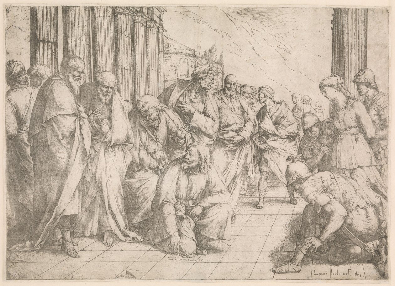 Christus en de overspelige vrouw door Luca Giordano