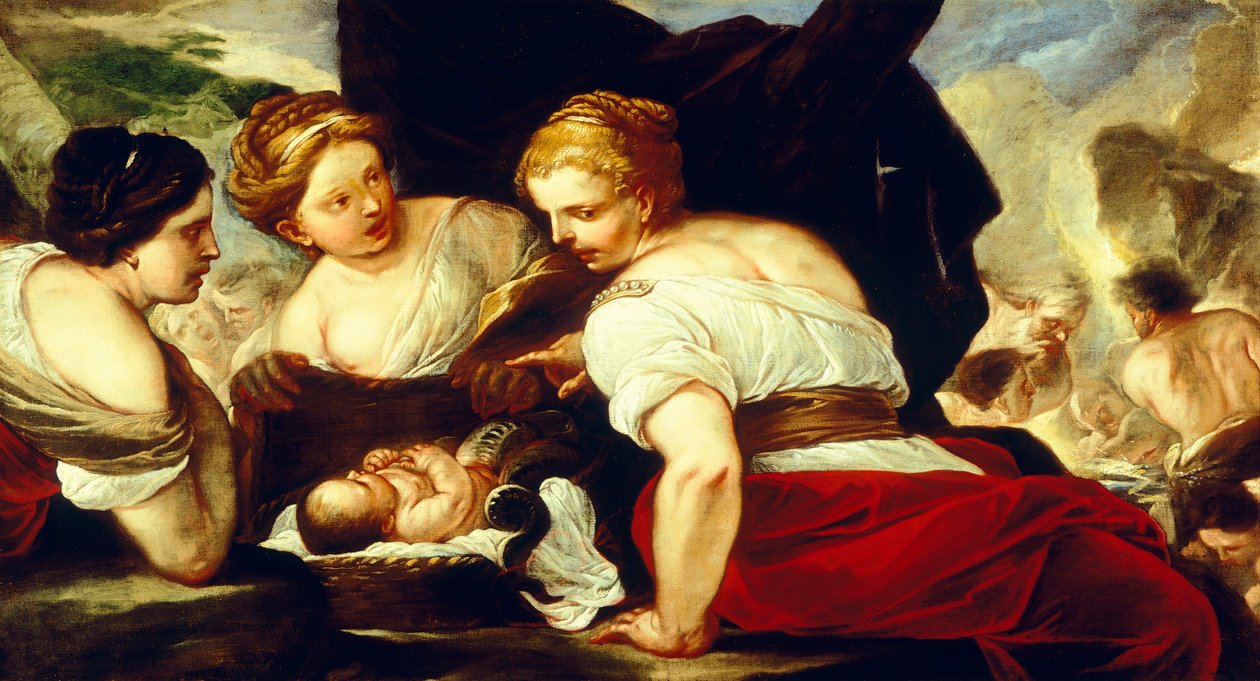 Dochters van Cecrops openen mand met baby Erichthonius, door Luca Giordano (1634-1705) door Luca Giordano