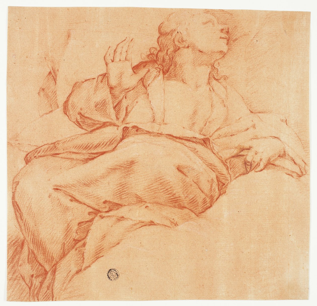Evangelist kijkt omhoog door Luca Giordano