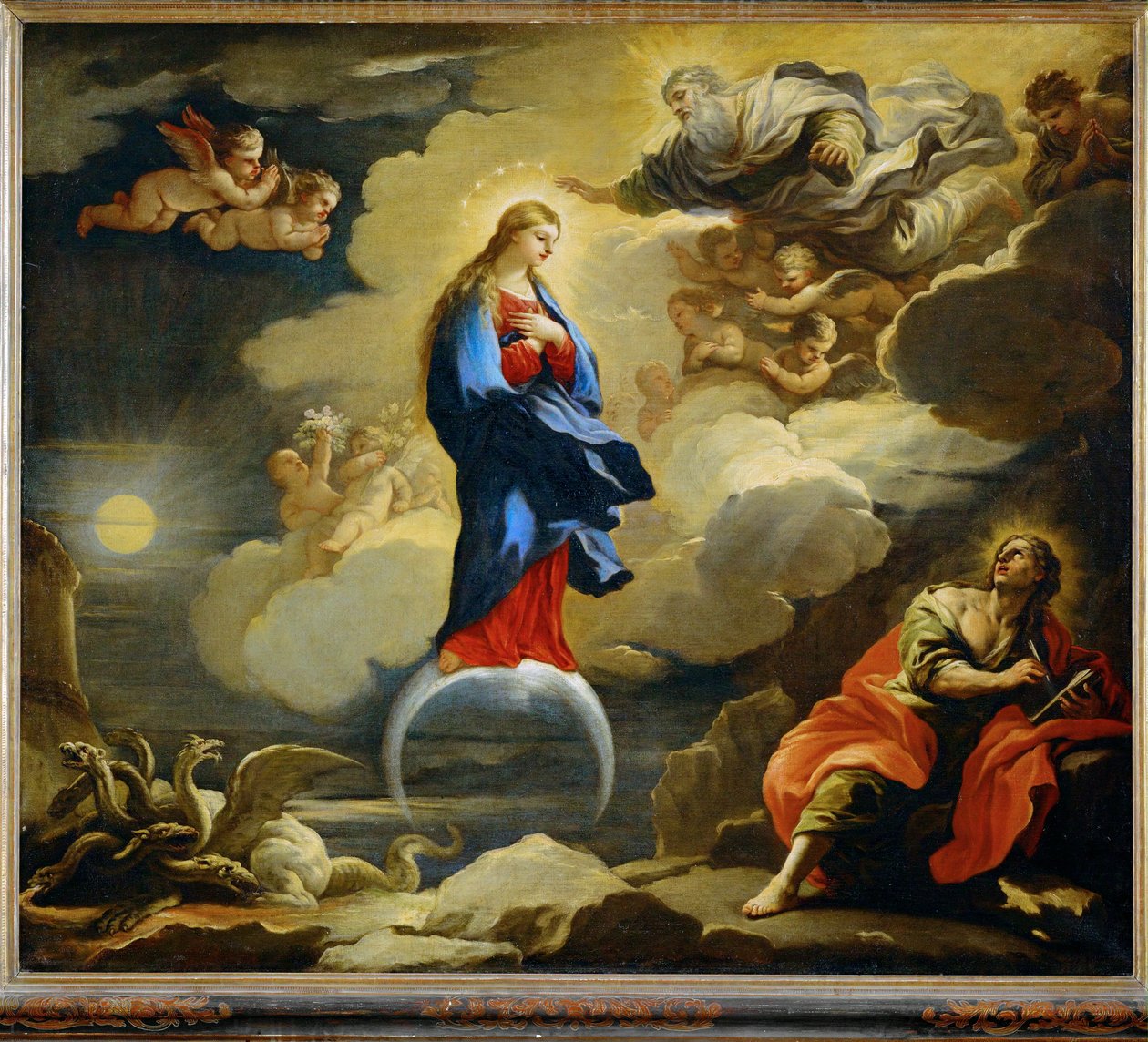 Visioen van de Heilige Johannes de Goddelijke ... (schilderij op doek) door Luca Giordano