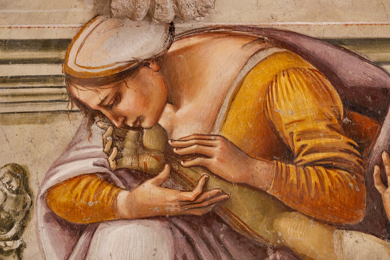 Rouw om de dode Christus tussen de twee heiligen van Orvieto (detail) door Luca Signorelli