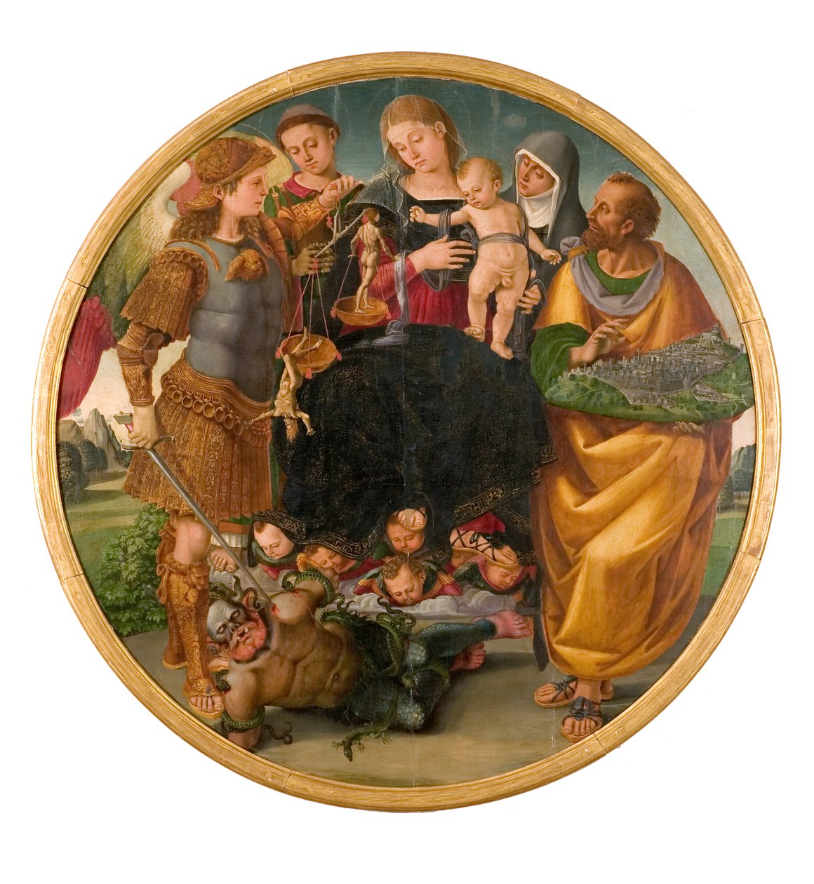 Madonna en Kind tussen Heiligen Tondo Signorelli, 1510-1515 door Luca Signorelli