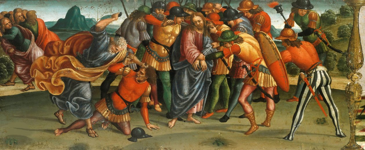 De gevangenneming van Christus. Rouw over de dode Christus, Predella paneel, 1502 door Luca Signorelli