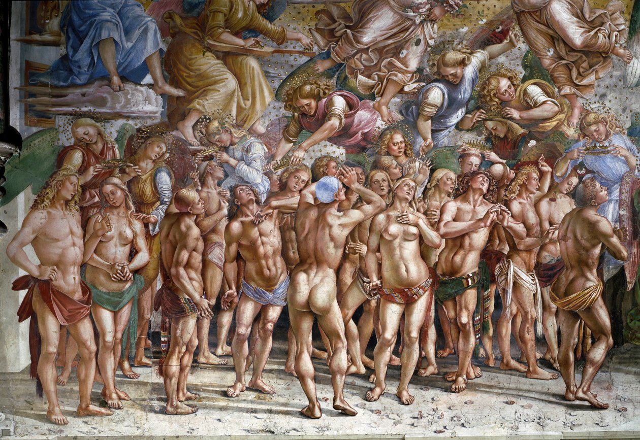 Het laatste oordeel: de uitverkorenen (detail) door Luca Signorelli