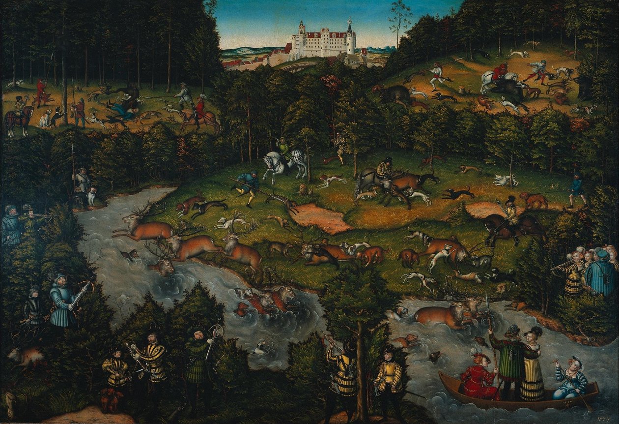 Hofjacht bij Slot Hartenfels door Lucas Cranach the Elder