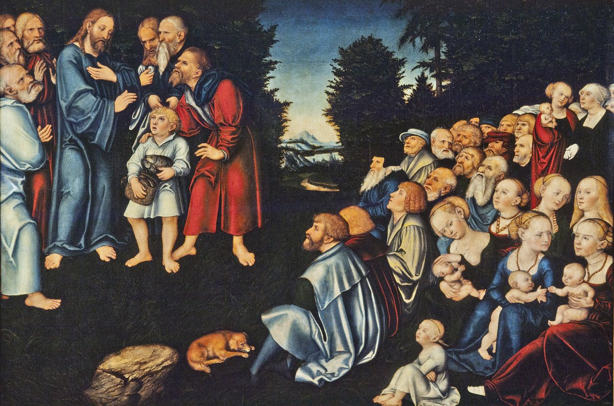 Het wonder van de vijf broden en twee vissen door Lucas Cranach the Elder