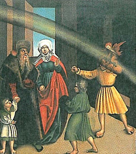 De Tien Geboden 4e Gebod (detail) door Lucas Cranach the Elder