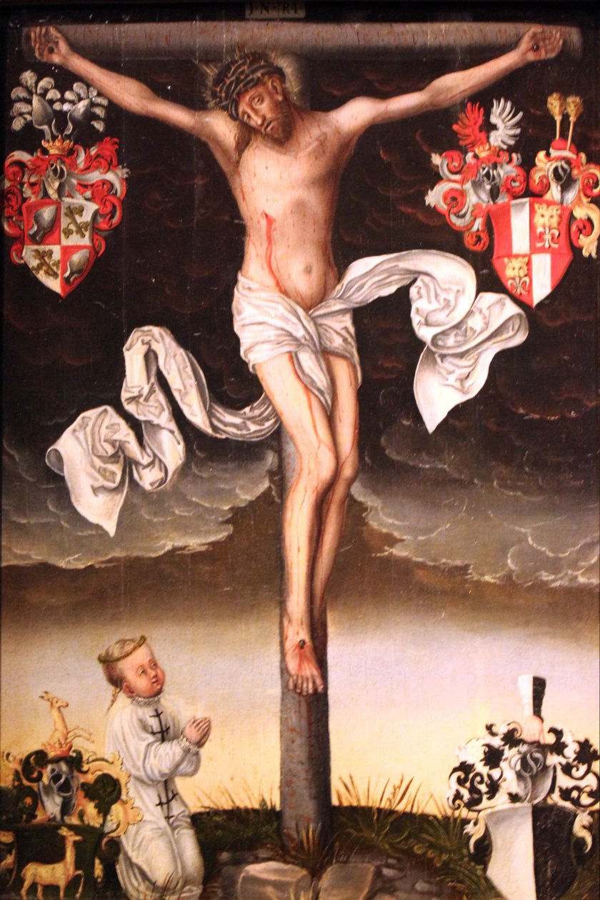 Epitaaf van een kind in een doodshemd door Lucas Cranach the Younger