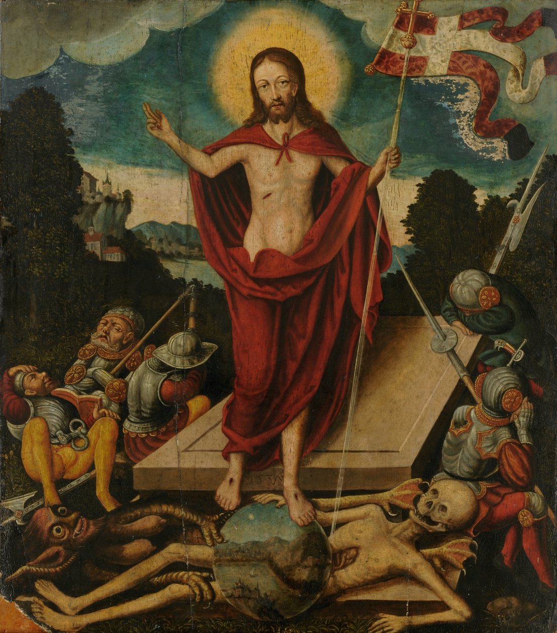 Opstanding van Christus en de triomf over dood en duivel, 1537 door Lucas school of Cranach