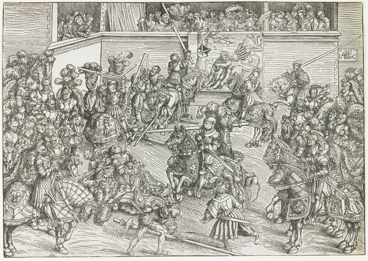 Het tweede toernooi met wandtapijt van Simson en de Leeuw, 1509 door Lucas Cranach the Elder
