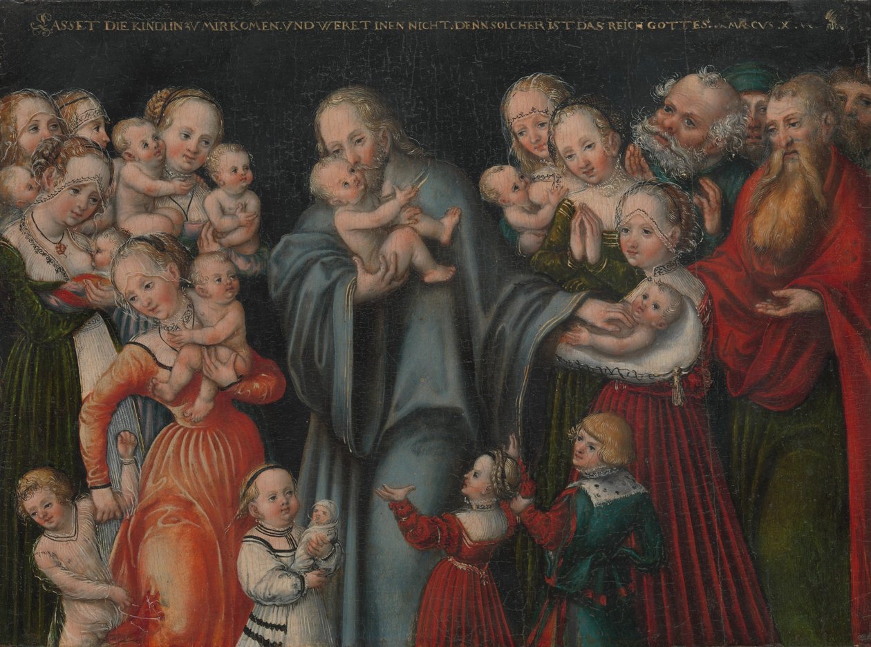 Christus zegent de kinderen, ca. 1545-50 door Lucas the Younger Cranach