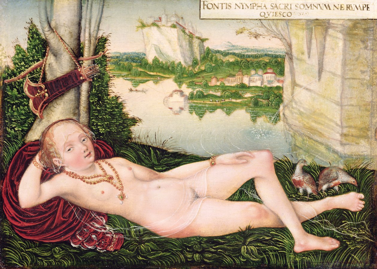 Rustende Naiade door Lucas the Younger studio of Cranach