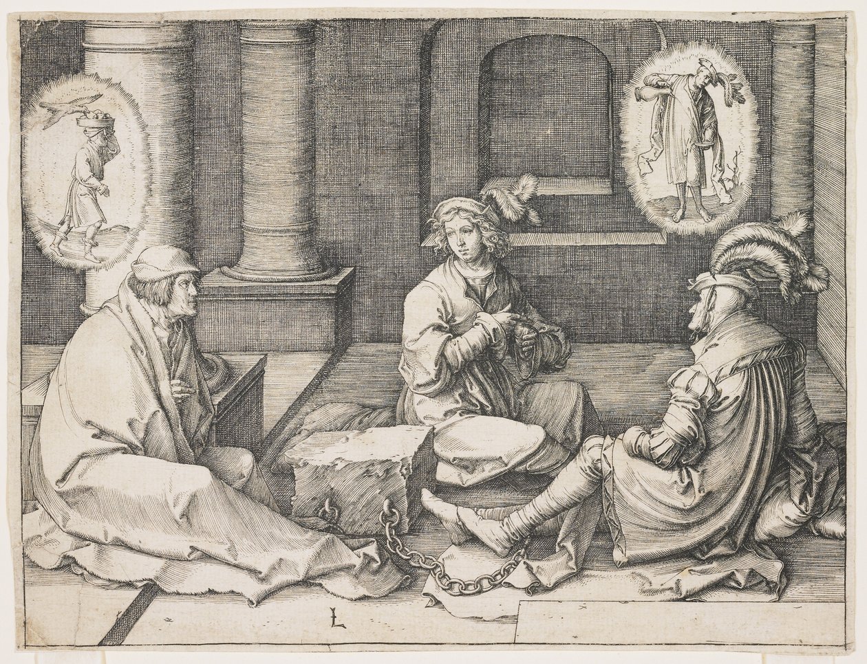 Jozef interpreteert de dromen in de gevangenis, 1512 door Lucas van Leyden