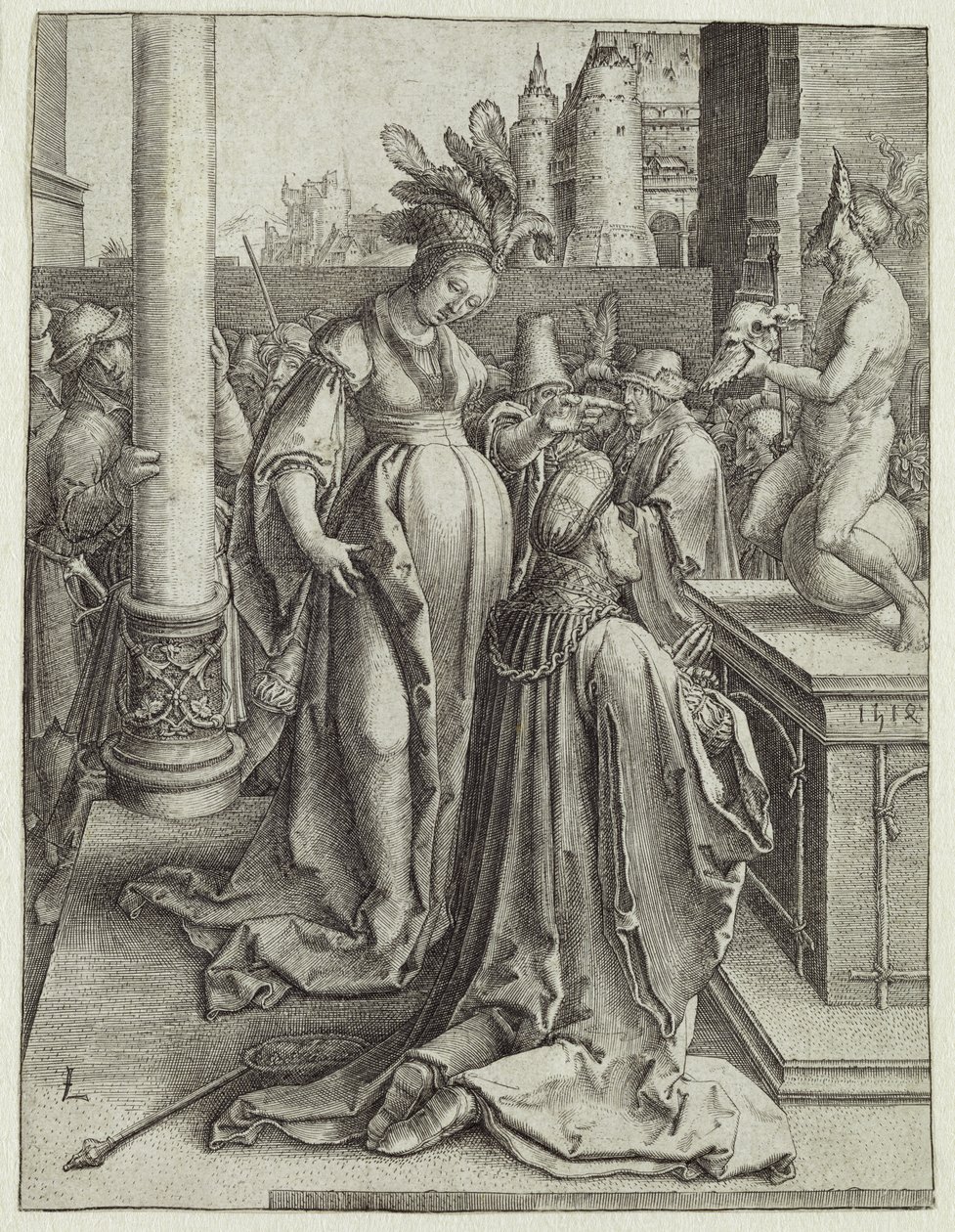 Salomo bidt voor een gegraveerd beeld door Lucas van Leyden