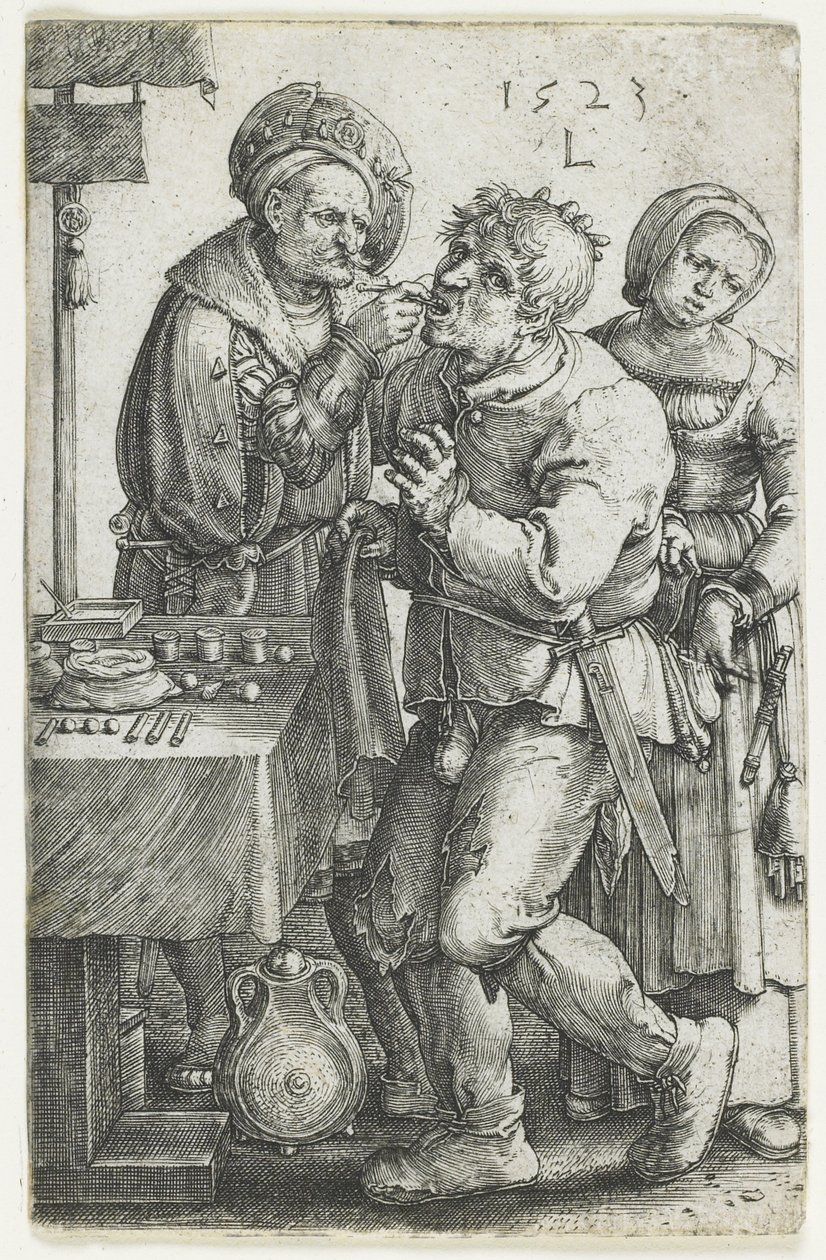 De tandarts, 1523 door Lucas van Leyden