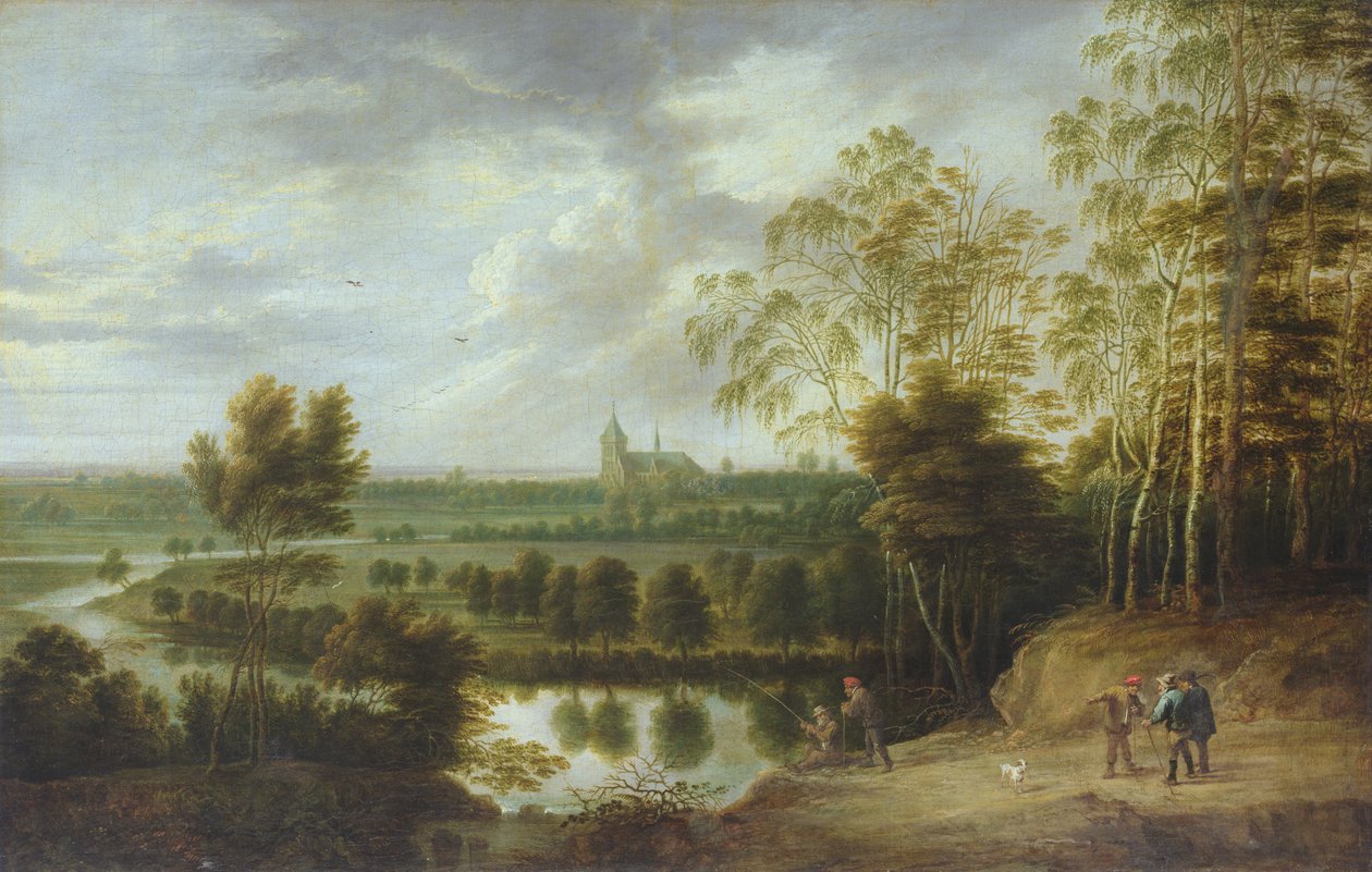Landschap met Visser door Lucas van Uden
