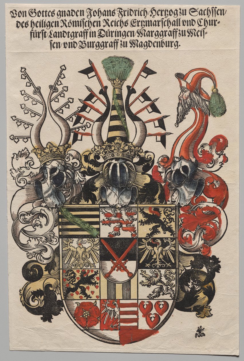 Wapen van Johan Frederik, keurvorst van Saksen, genaamd de Grootmoedige door Lucas Cranach
