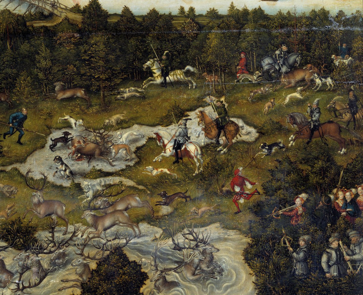 Jacht ter ere van Karel V in Kasteel Torgau in Duitsland (detail) door Lucas Cranach