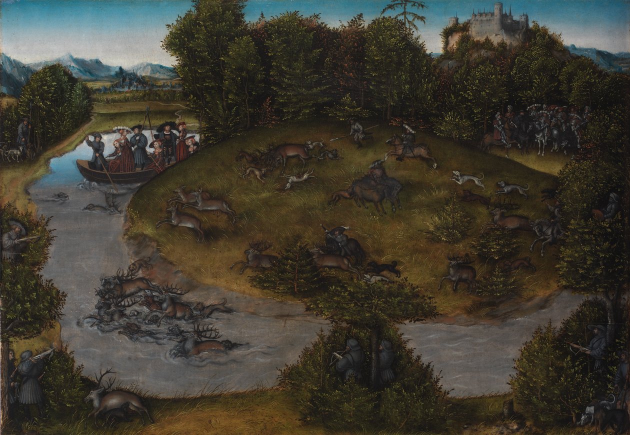 Het Hert Jagen van de Keurvorst Frederik de Wijze (1463-1525) van Saksen door Lucas Cranach d.Æ.