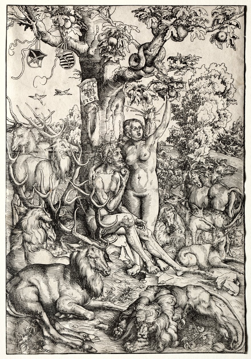 Adam en Eva in het paradijs door Lucas Cranach the Elder