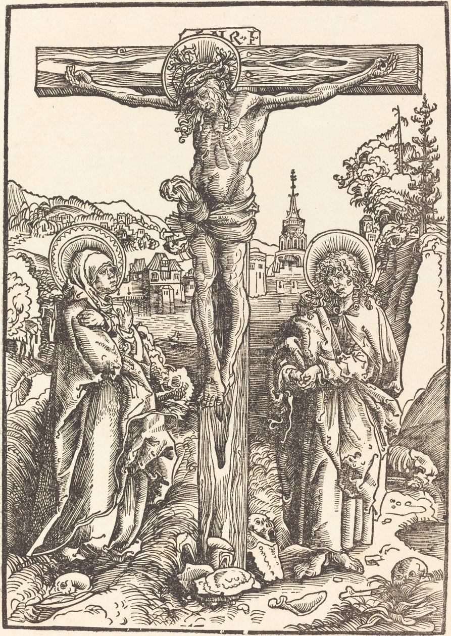 Christus aan het Kruis tussen de Maagd en Sint Jan door Lucas Cranach the Elder