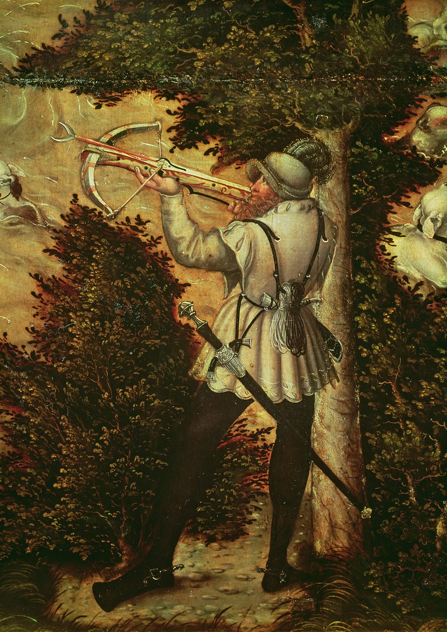 Kruisboogschutter die richt, detail door Lucas Cranach the Elder